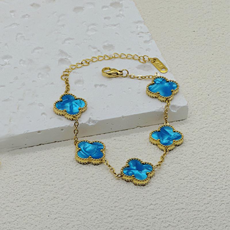 

Браслет из пяти цветков с четырьмя листочками клевера, высотой 15 мм, двухсторонний браслет из ракушек 18 карат без потери цвета 18K