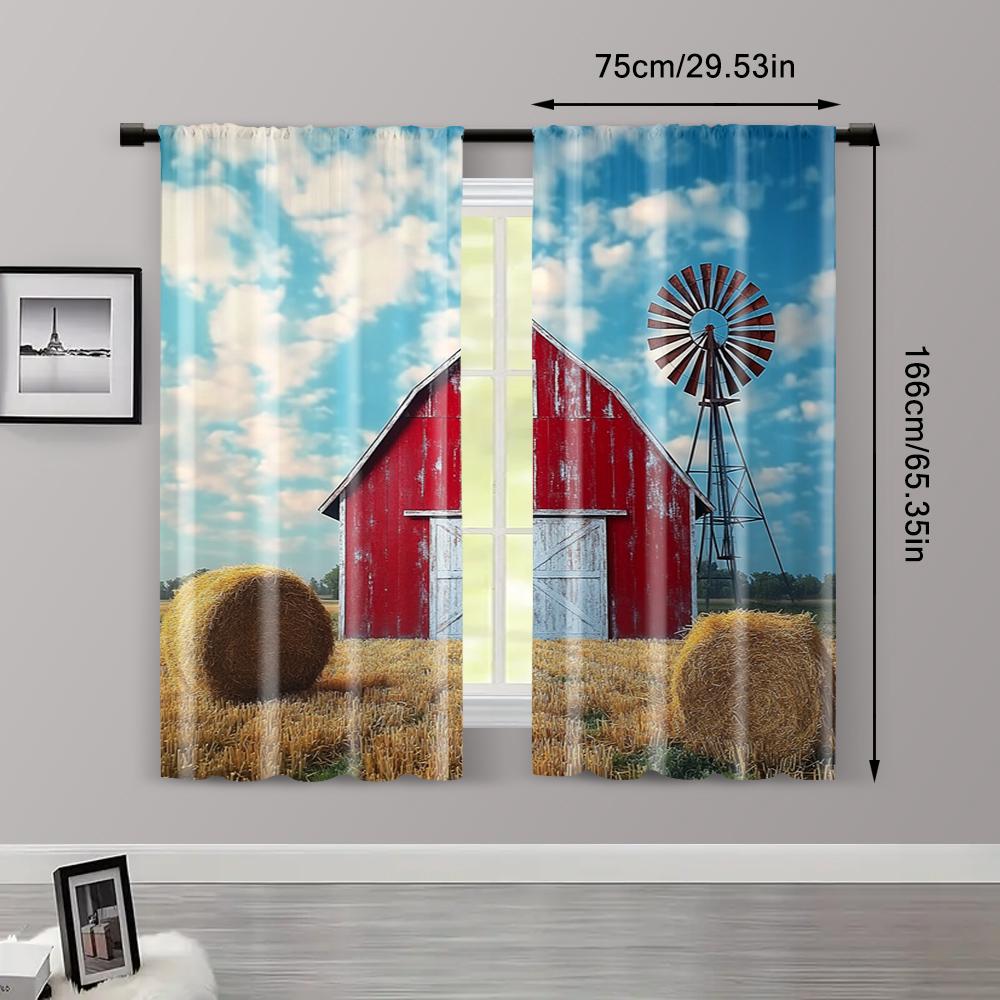 2pc,  Window Drapes Haystack Harvest Farm Farmhouse Country Warehouse Courtyard West Cowboy Wild West Protecting Privacy Holiday