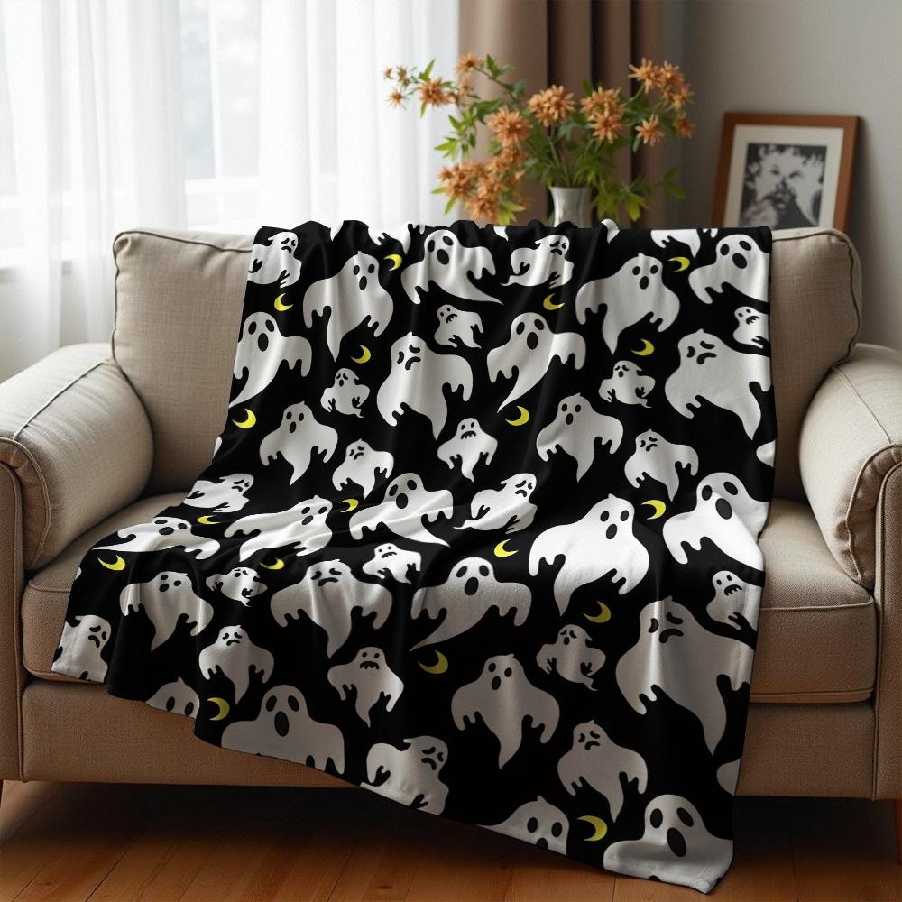Ghost Cat Cartoon Cartoon Anime Print Flannel Blanket Soft Warm Throw for Kids Bedroom Sofa Christmas Office Car