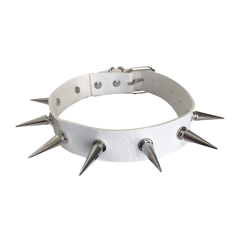 Punk Style Spike Rivet Choker Necklace with Clavicle Chain