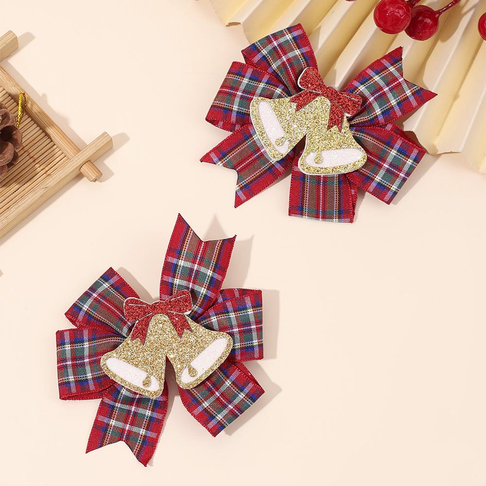2Pcs Christmas Plaid Bow Hair Clips For Girls Cute Sparkle Santa Claus Barrette Xmas New Year Party Hair Accessories Gifts