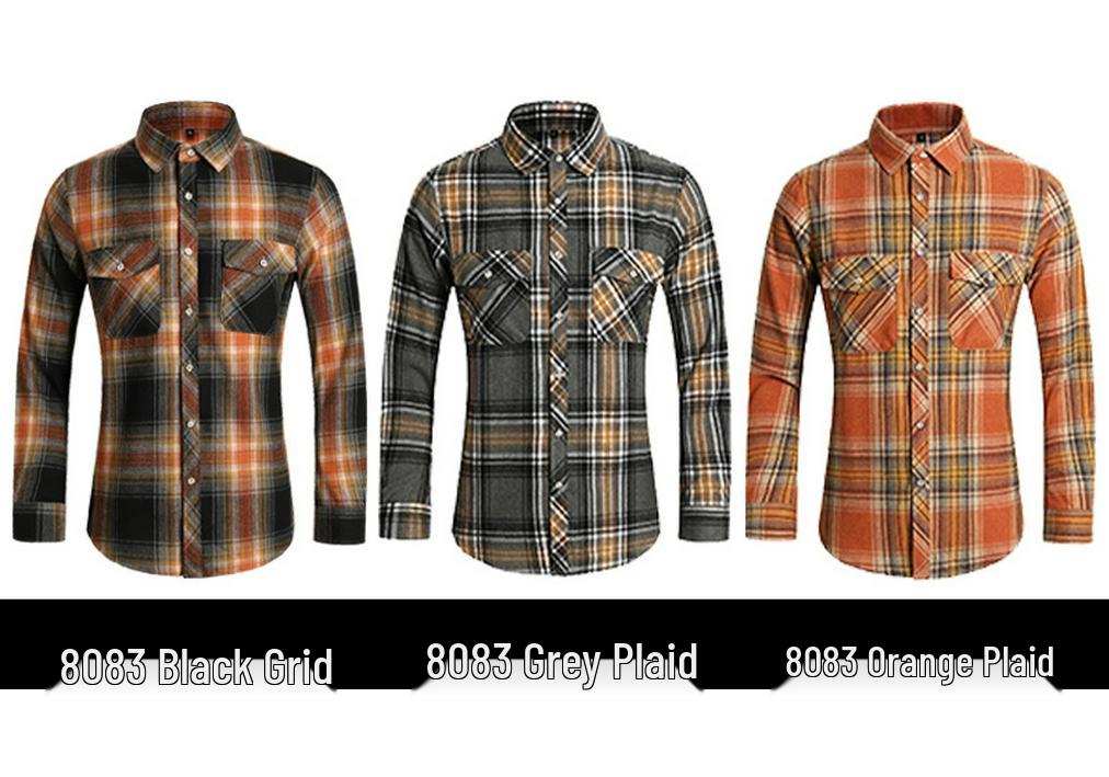 2025 Men's Plus Size Plaid Long Sleeve Shirt with Double Pockets