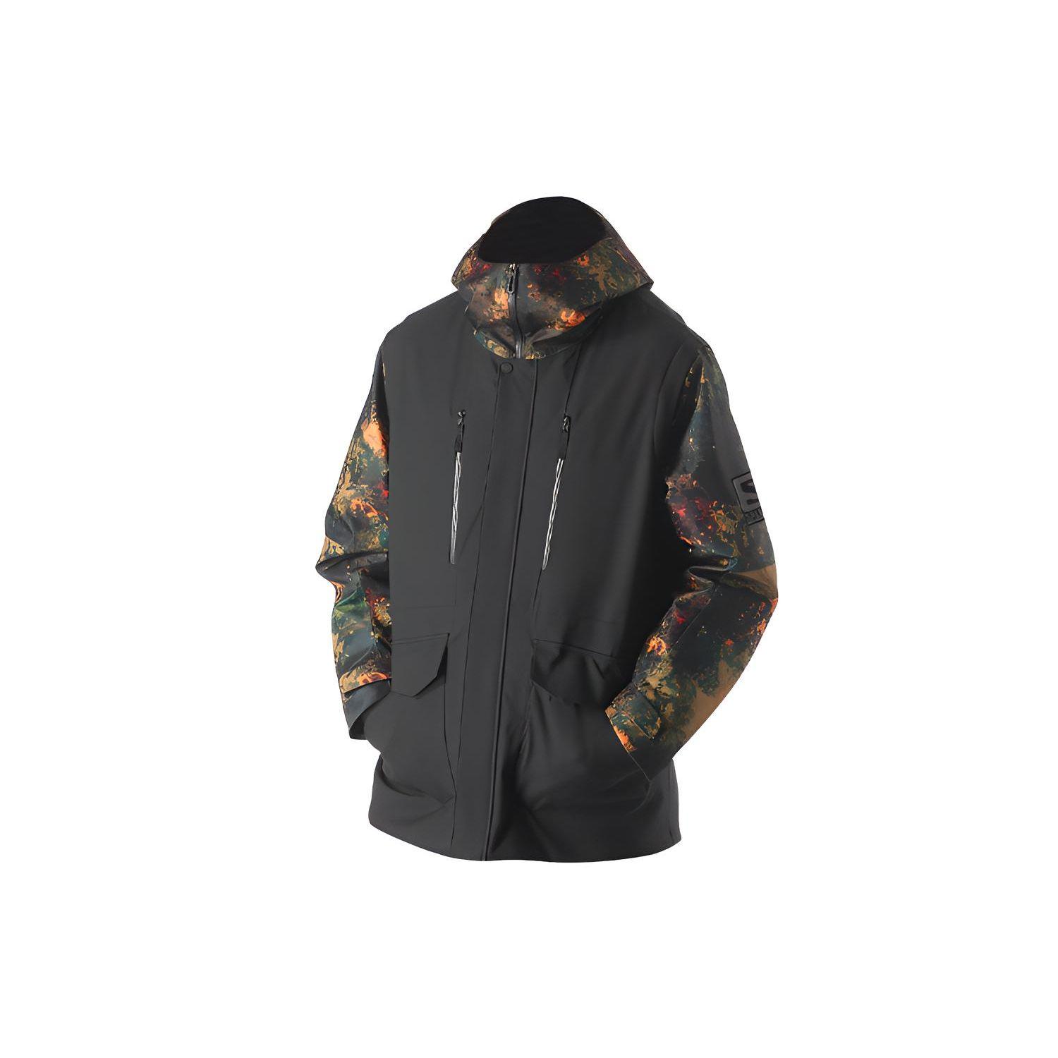 

Salomon Sn Fs 2 In 1 Jacket Camouflage Print Splicing Retro Windproof Hooded Ski Jacket Men Jackets Black C17531 XL