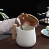 Wooden Handle Simple Couple Cup Ceramic Cup Coffee Cup Mug With Lid Spoon Custom