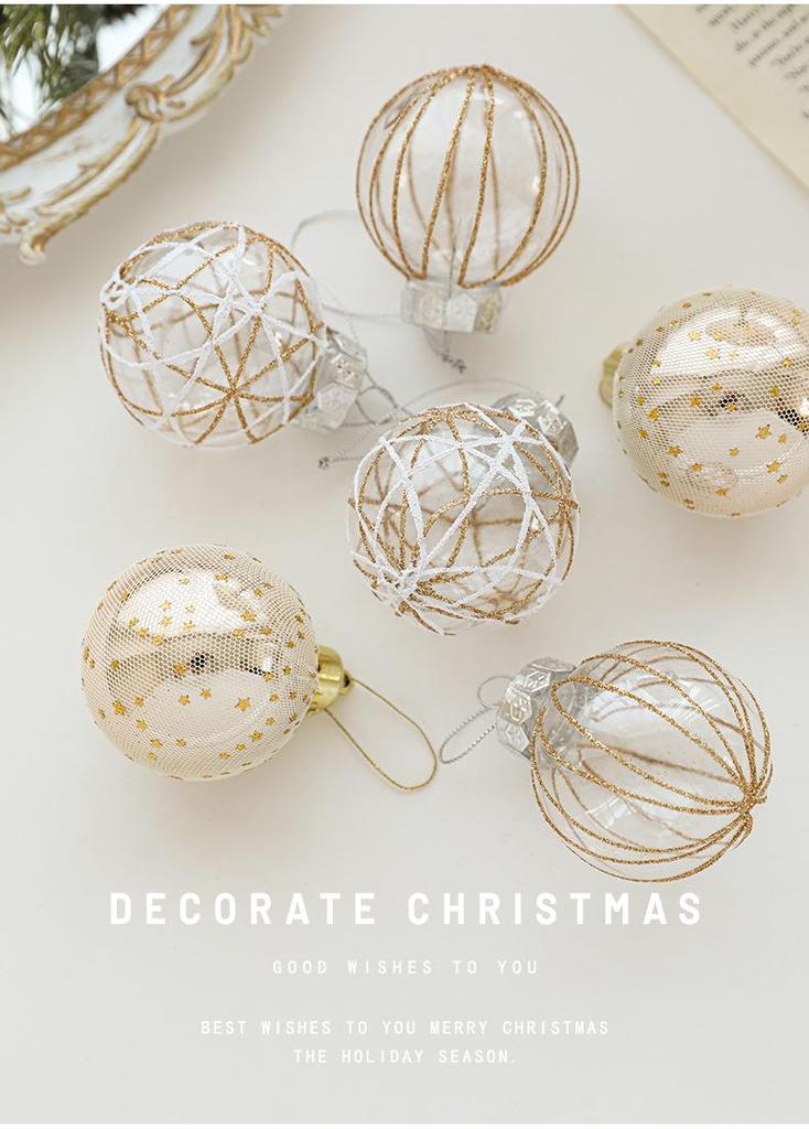 6CM Plastic Christmas Ball Set with Adhesive Powder Lines - Tree Ornament Decoration