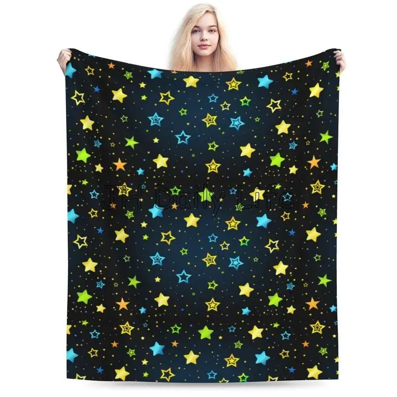 Cartoon Colorful Stars Fleece Blanket Lightweight Flannel Blanket Soft Warm Cozy Fuzzy Throw Blankets for Couch Bed Sofa Travel