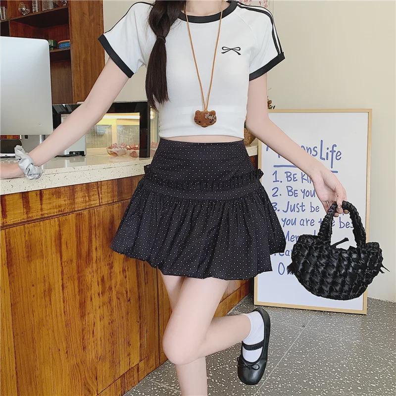 Polka Dot & Floral Spliced A-Line Skirt - Women's Summer Slim Short Skirt