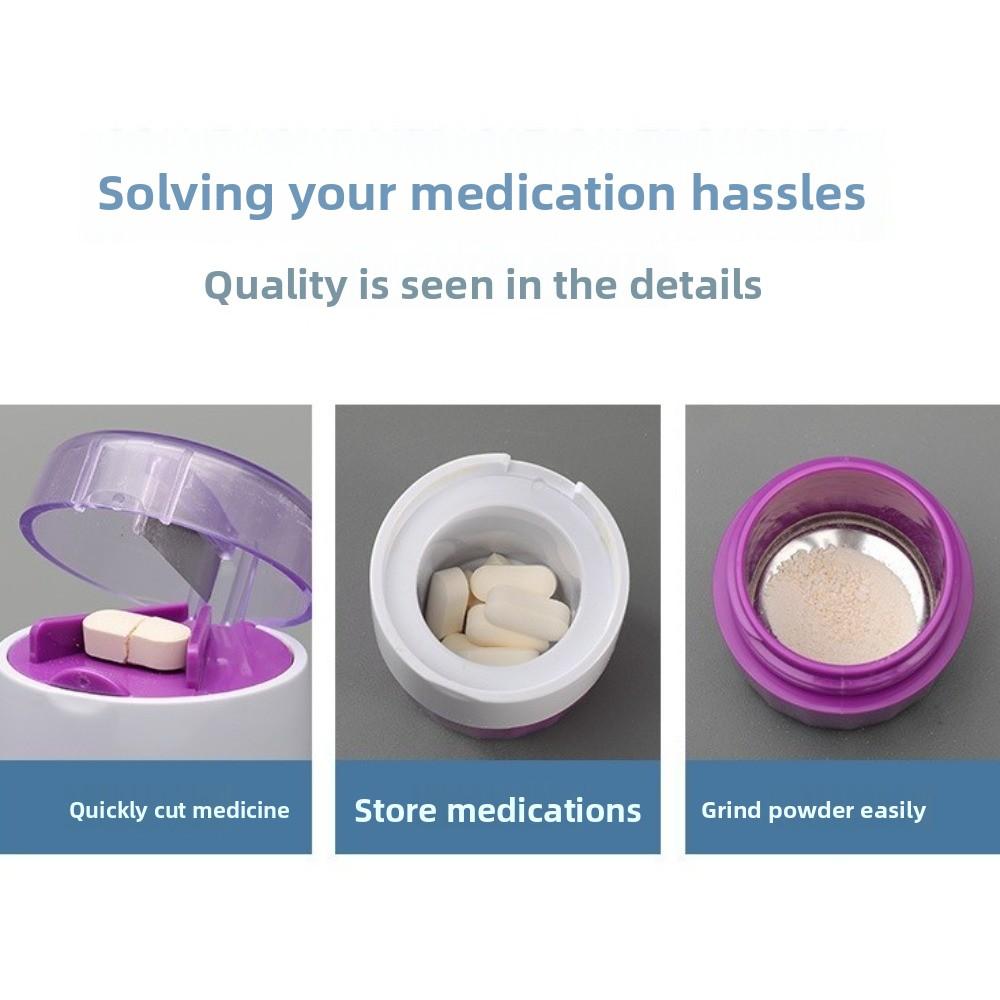 3-in-1 Pill Crusher Multifunction Stainless Steel Tablet Grinder Dust Proof Fine Powder Pill Storage Box