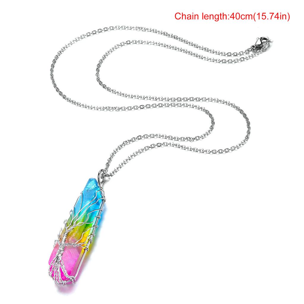 Crystal Chakra Pendant Necklace Tree Of Life Copper Wire Wrapped Birthstone Silver Jewelry Chakra Stones Healing Crystals
