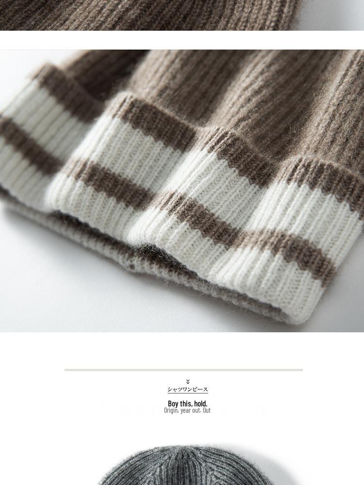 Women's Color Block Cashmere Knitted Beanie - Warm Ear Protection for Autumn and Winter