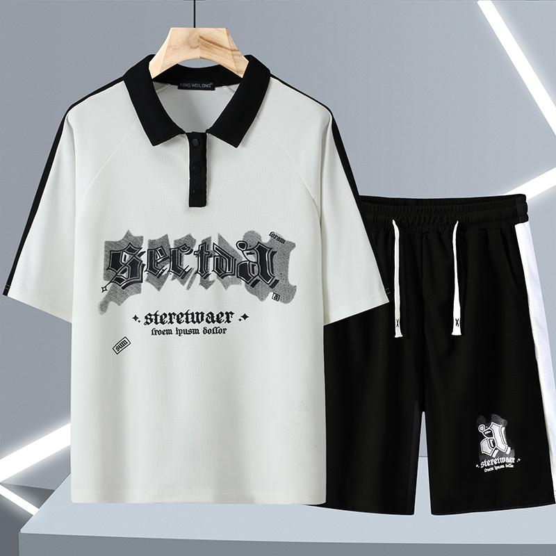 

Великий розмір 5XL-12XL Спортивний комплект великого розміру 2 штуки Чоловічі футболки з коротким рукавом Оверсайз Шорти Комплекти 12XL(158kg-170kg) білий