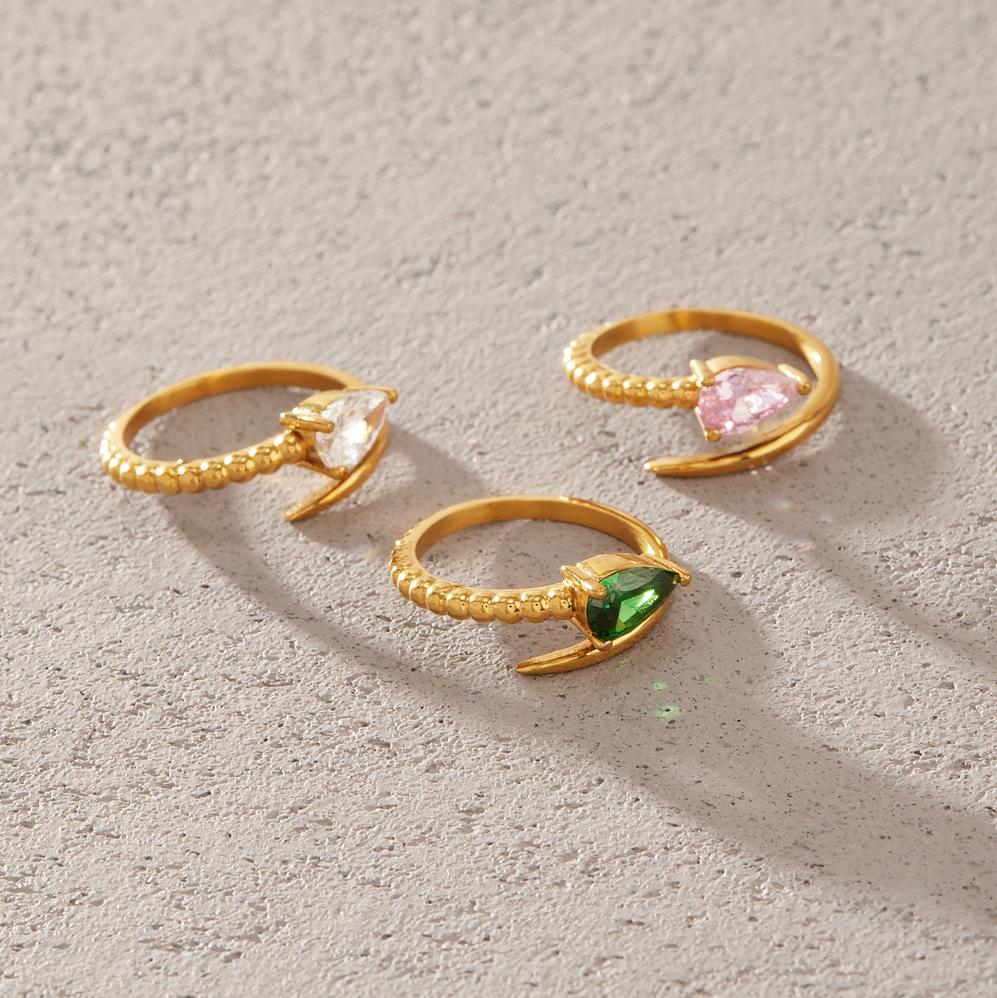 Uworld Water Drop Zircon Snake Shape Open Rings For Women Minimalist 18K Gold Plated Stainless Steel Rings Fashion Jewelry Gift