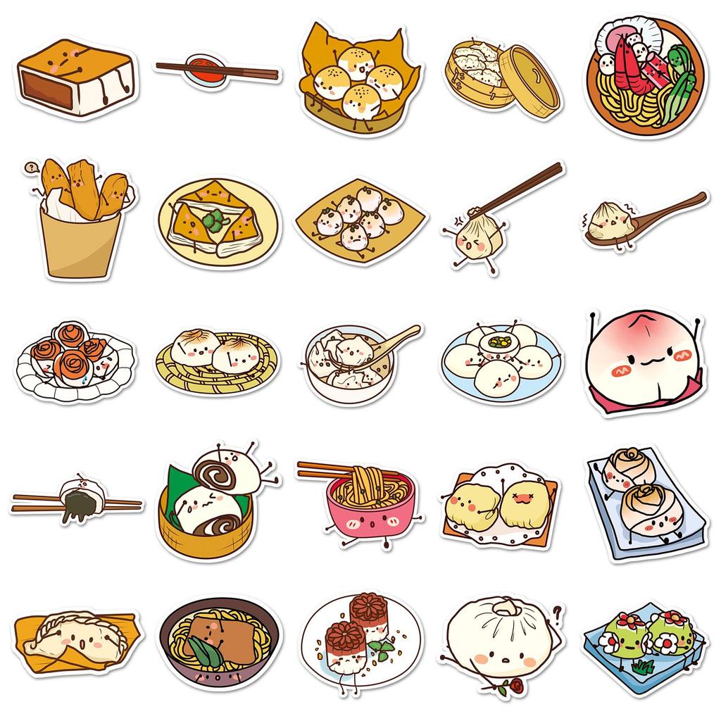 50 Cartoon Dim Sum Stickers: Original, Waterproof, Perfect for Journals, Phone Cases, and Suitcases