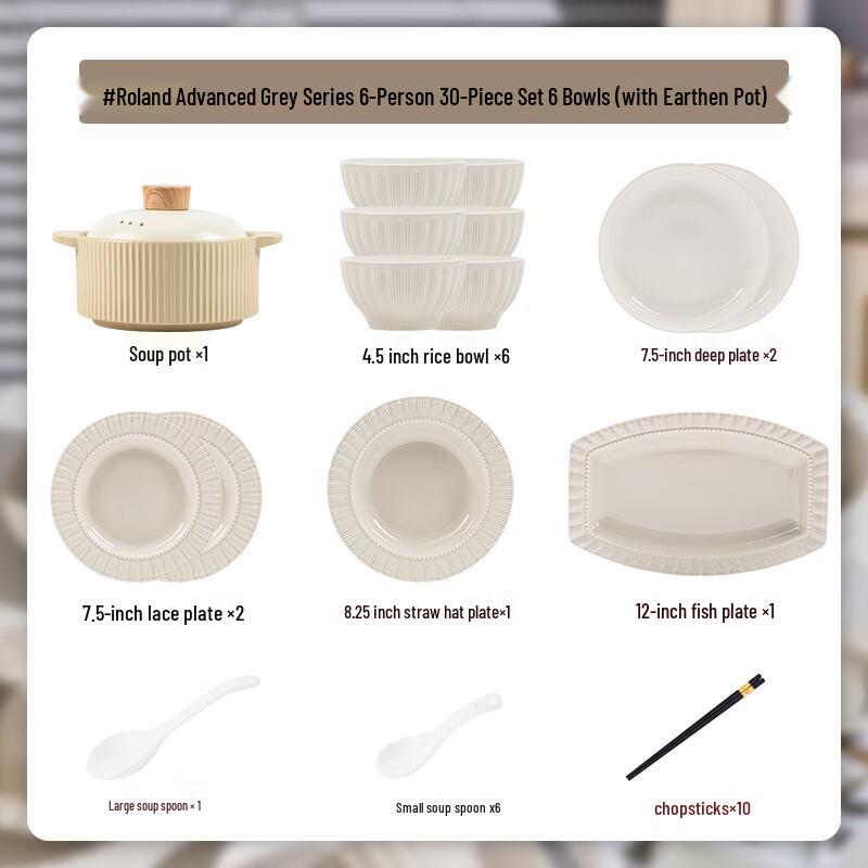 Mode Lanka 30-Piece Nordic Ceramic Dinnerware Set