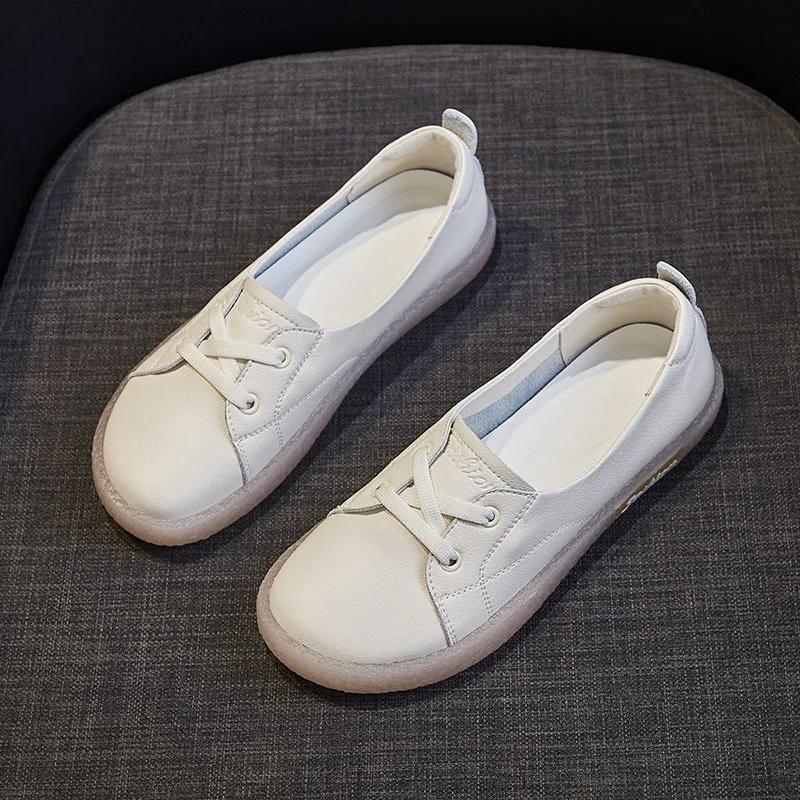 Leather Casual Slip On Shoe Women Sneakers Vulcanized Shoes Autumn Summer Comfortable Flats Female White Sneaker Loafers