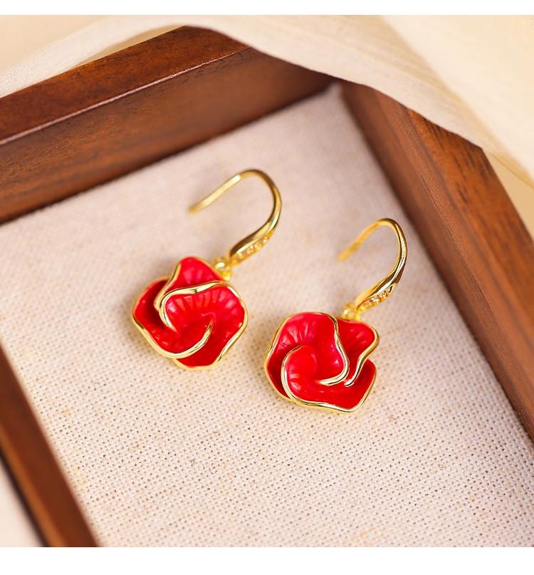 Sweet and high-end Red Mountain Camellia Earrings for Women, 2026 new earrings, popular, niche design, French earrings