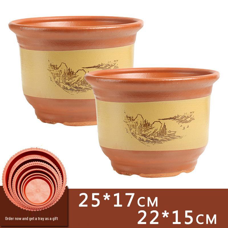 Extra Large Ceramic Clivia Terracotta Flower Pot - Breathable Purple Clay Bonsai Planter with Free Shipping