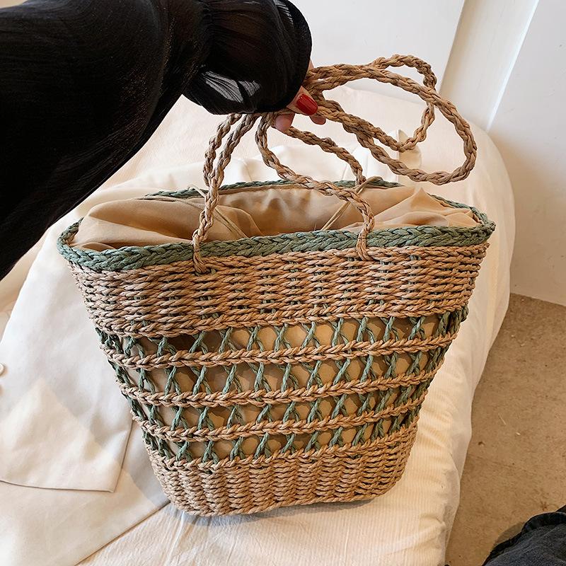 New Trendy and Fashionable Straw Vegetable Basket Beach Bag Shoulder Portable Large-capacity Women's Bag
