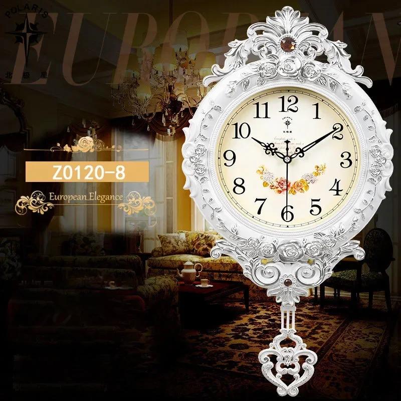 European-style Living Room Decoration Mute Large Wall Clock Wall Sticker Home Decor Bedroom Flower Carving Retro Swing CloI9K3F4