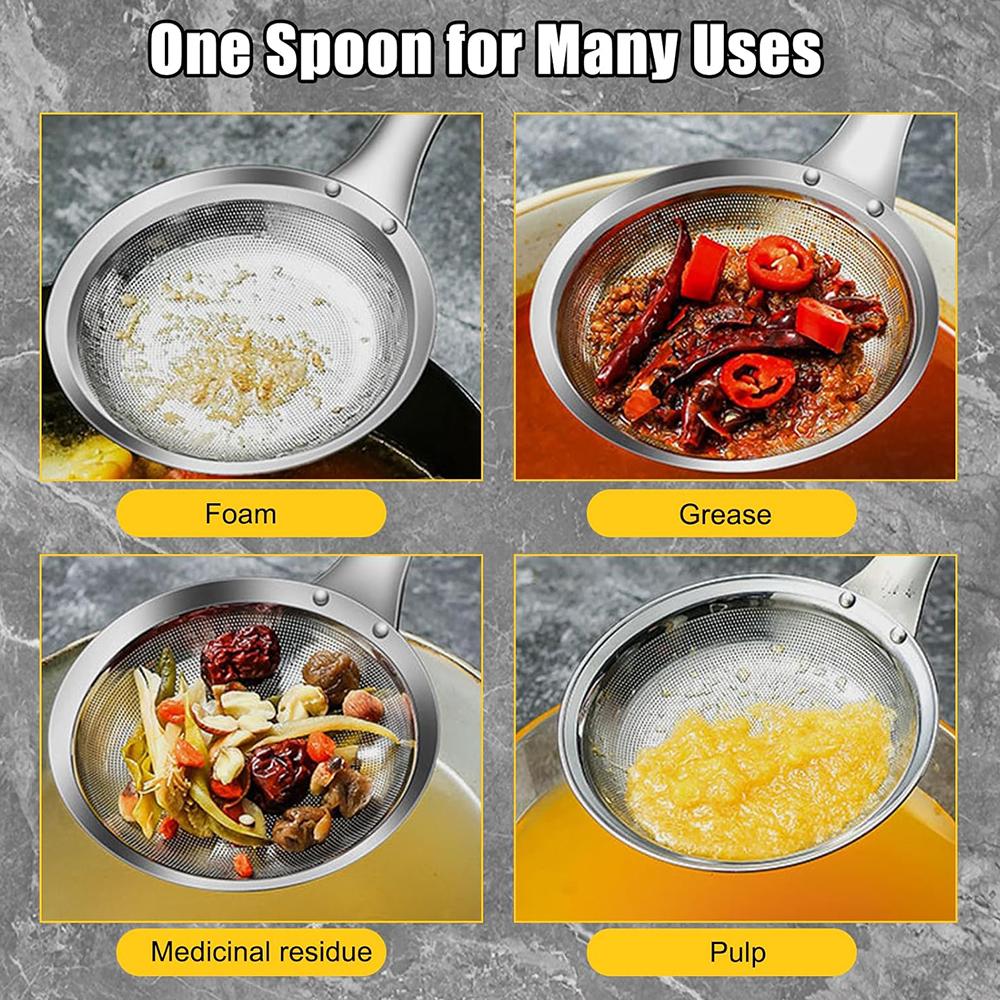 2 Pcs 304 Stainless Steel Extra Fine Mesh Strainer for Skimming Grease and Foam