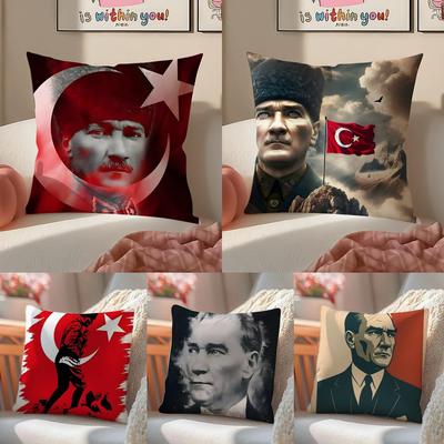 Figure Revolutionary MMustafa KKemal AAtaturk Cushion Cover Pillowcase Short Plush Invisible Zipper Room Sofa Cushion Cover