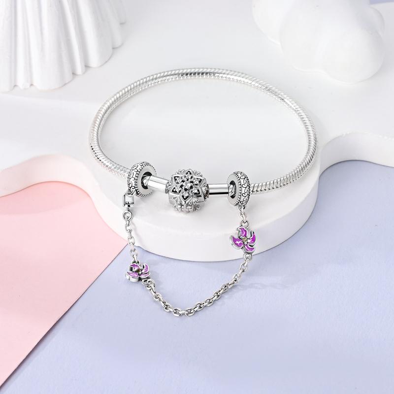 MULA S925 Sterling Silver Petunia Butterfly Cross Safety Chain Pendant Charm Fit Original Necklace Bracelet Jewelry Women