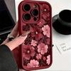 Elegant Red Floral Pattern Silicone Phone Case For iPhone 17 16 Pro Max 15 14 13 12 11 17Air Mobile Protective Case Funda Cover