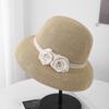 French Hepburn Style Double Flower Elegant Bucket Hat Women's Summer Sun Protection Straw Hat Big Brim Pot Hat Straw Woven Beach Sun Hat