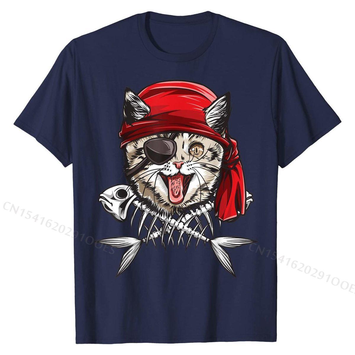 

Cat Pirate T shirt Roger Flag Skull and Crossbones Tee Cotton Boy Tops Tees Family Top T-shirts Slim Fit Cheap S
