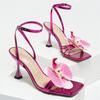 Flowers Square Toe Open Toe Women High Heel Brand Design Narrow Band Party  Women's Thin High Sandals Summer Sexy Stripper Shoes