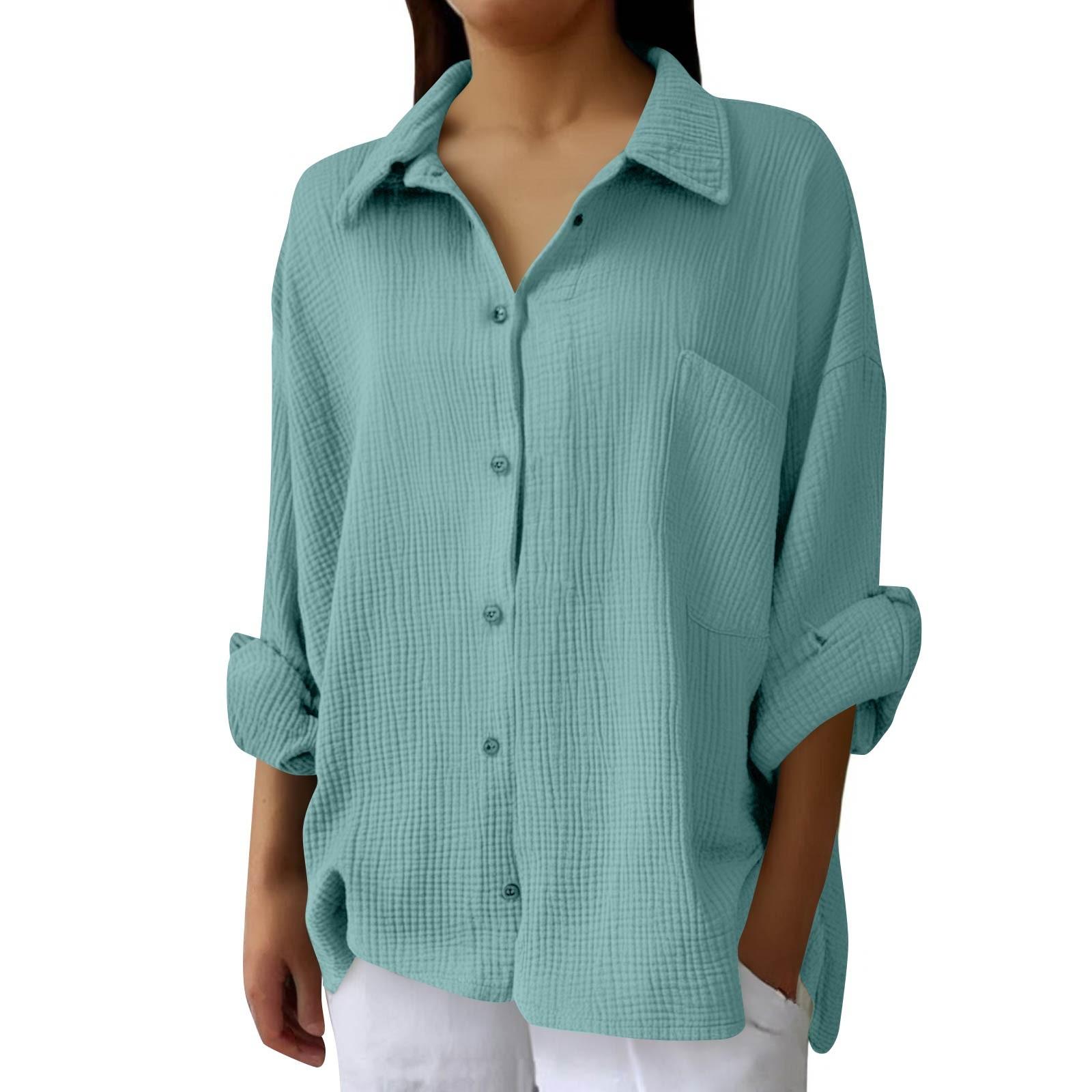

Women s Fashion Casual Color Split Button Long Sleeve Shirt Top XXL
