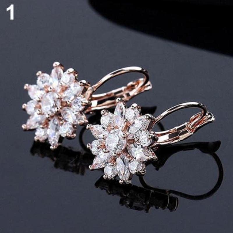 Women's Luxury Zircon Stud Earrings with Floral Design, Jewelry Gift