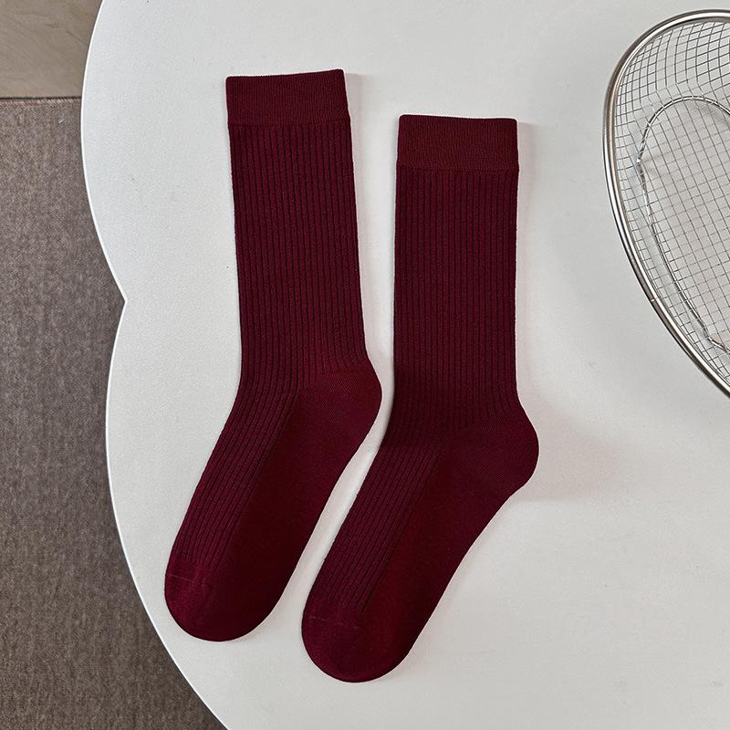 

Женские носки Ankela красные, весенне-осенние, носки до середины икры, хлопок, винно-красные, темно-красные, тонкие длинные носки 1 pair темно-красного