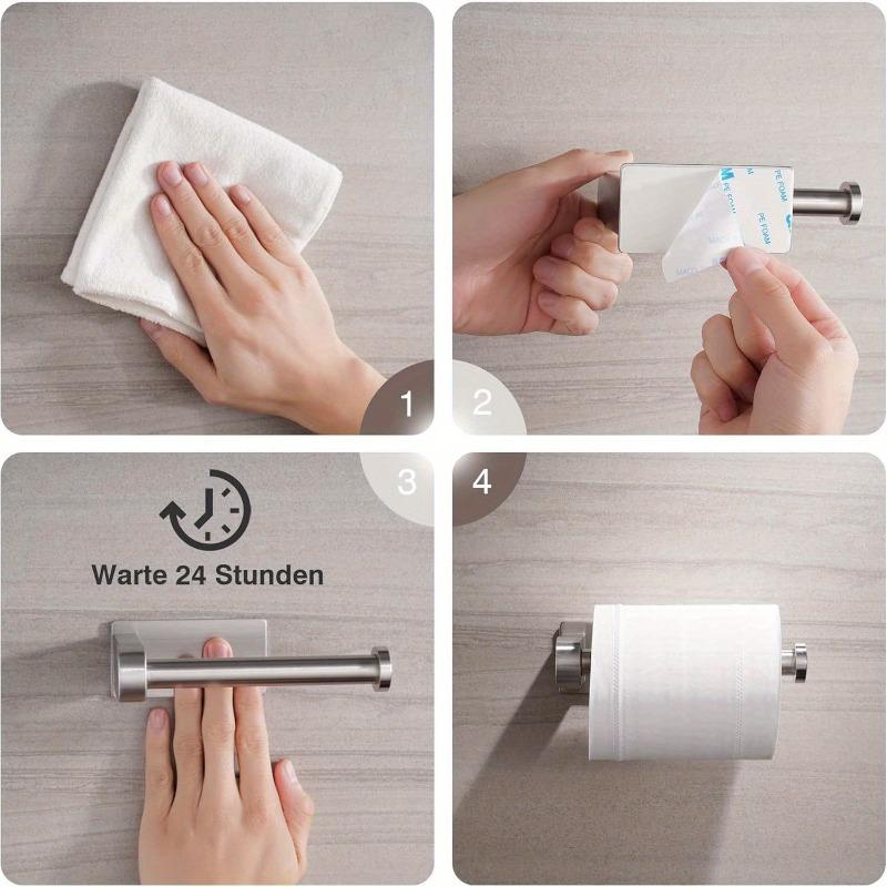 1Pc Stainless Steel Toilet Paper Holder - No Drilling Required Self-Adhesive Freestanding Bathroom And Kitchen Roll Holder With Brushed Finish