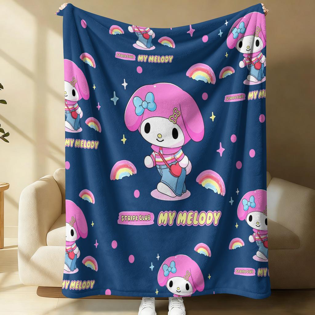 Pastel Purple Kuromi Flannel Throw Blanket Soft Warm Fluffy Blanket Cute Sofa Bed Cover Office Nap Shawl Lightweight Quilt