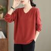 Top for Women Autumn Winter Large Size Loose Long Sleeve Knit Pullover V-Neck Loose-Fit Sweaters Top