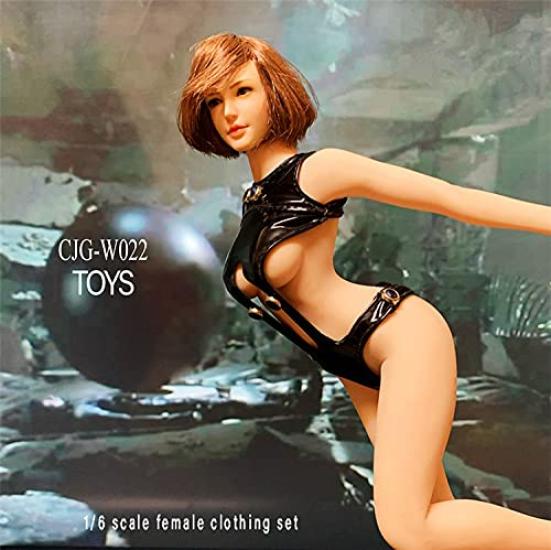 Figure Beautiful Woman Sexy Black Leather Clothes and One Piece Full Body Underwear Set Head and Shoes Not [TOYBARJAPAN] 1/6 Accessories/CJG-W022
