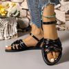 Modne francuskie sandały z płaskim noskiem damskie 2025 lato nowe brązowe retro czarne wygodne rzymianki buty dla kobiet buty na platformie