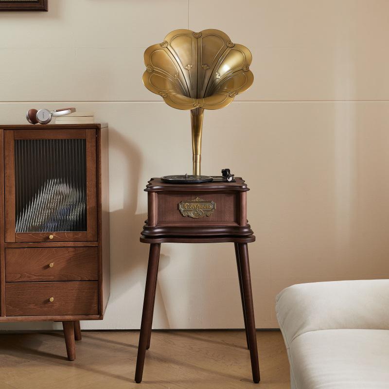 Tang Dian European-Style Gramophone LP Record Player - Creative Copper Wood Home Decor Audio Ornament for Living Room