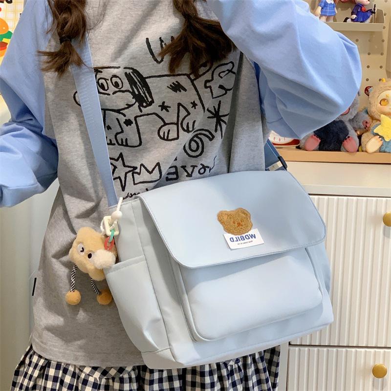 Cute bear messenger bag female ins wind Korean version large capacity shoulder bag junior high school college students class mailman bag tide