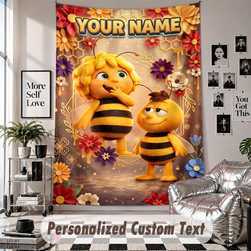 Wall Hanging Tapestry With Custom Name & Text, Bing Bunny Decorative Tapestry For Bedroom