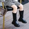 Winter Mädchen Stiefel Schwarz PU Leder Plateau Plüsch Trendige Kinderstiefel Reißverschluss Knielang Hübsch Stilvoll Kinderschuhe