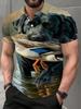 European and American Style Men's Hunting Dog and Wild Duck All-Over Print Short Sleeve Polo Shirt, Summer Loose Fit Lapel Outdoor Casual Streetwear