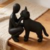 Statue of Friendship Between Humans and Cats, Elegant and Warm Sculpture of Owners and Meows, Pet Enthusiast Friendship Ornament