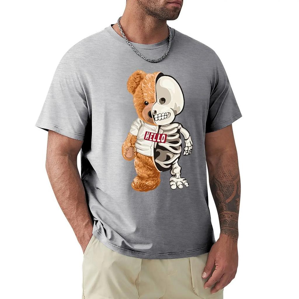 Hello Skeleton Teddy Bear T Shirt Harajuku Short Sleeve T-shirt 100% Cotton Graphics Tshirt Tops