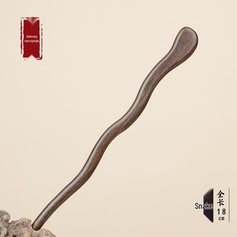 High-End Natural Ebony Wood Hairpin - Extended Chinese Ancient Style Black Hair Bun Accessory