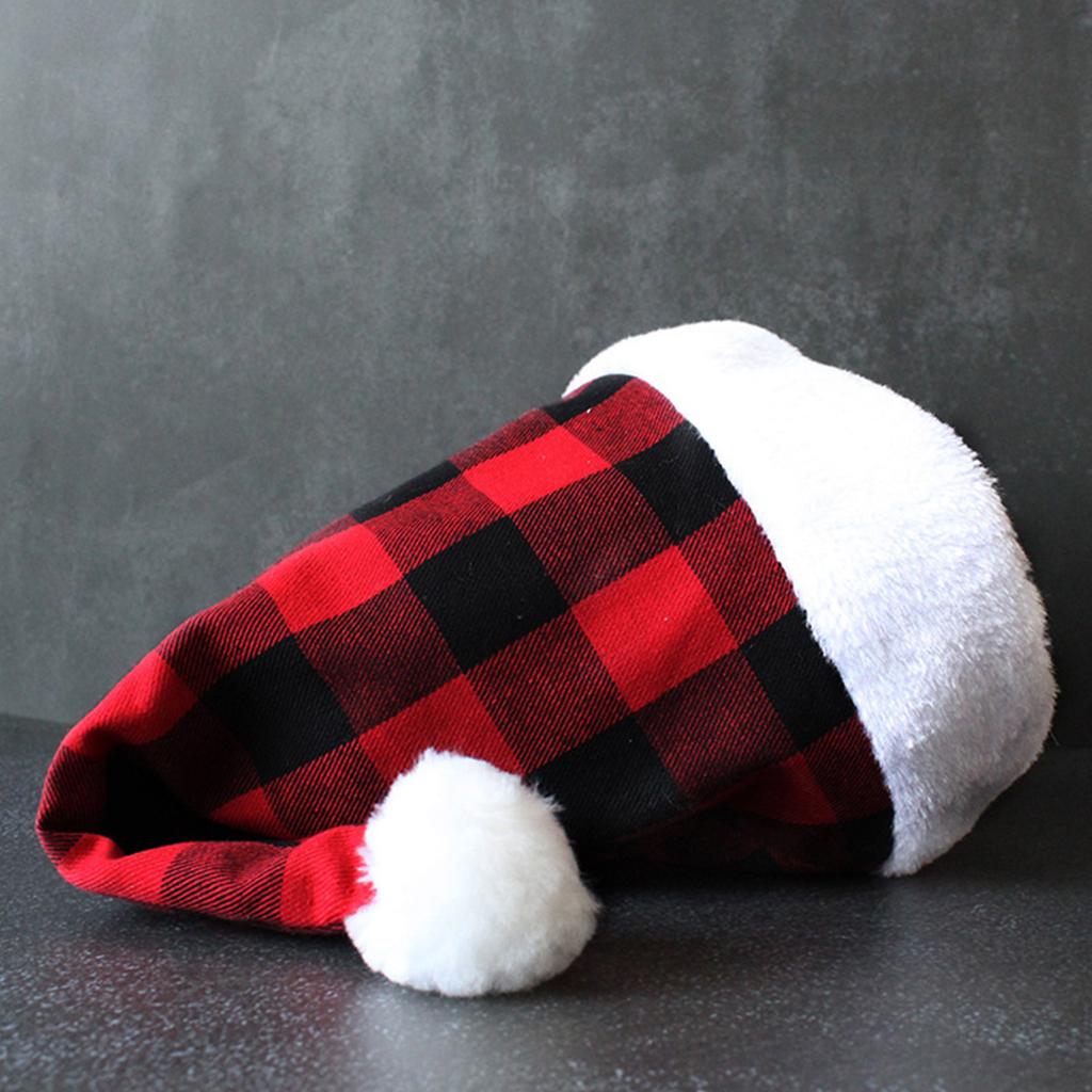 Carnival Cosplay Santa Hat with Lattice Pattern Adult Warm Velvet Christmas Hat for Women Men Teenagers Presents