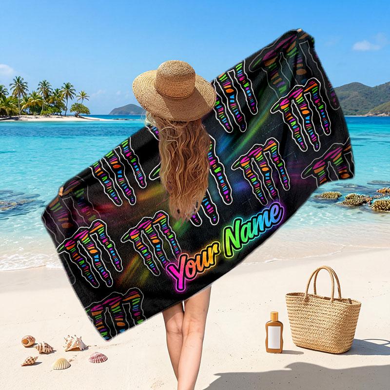 Monster Energy Individueller Namens-Text Strandtuch, Weiches Saugfähiges Handtuch Strand Pool Reise Persönliches Geschenk