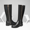 Krazing Pot Cow Leather Autumn Winter Shoes Thick Med Heels Big Size 45 Size 44 Zipper Decoration Concise Style Women Keep Warm Knee Boots