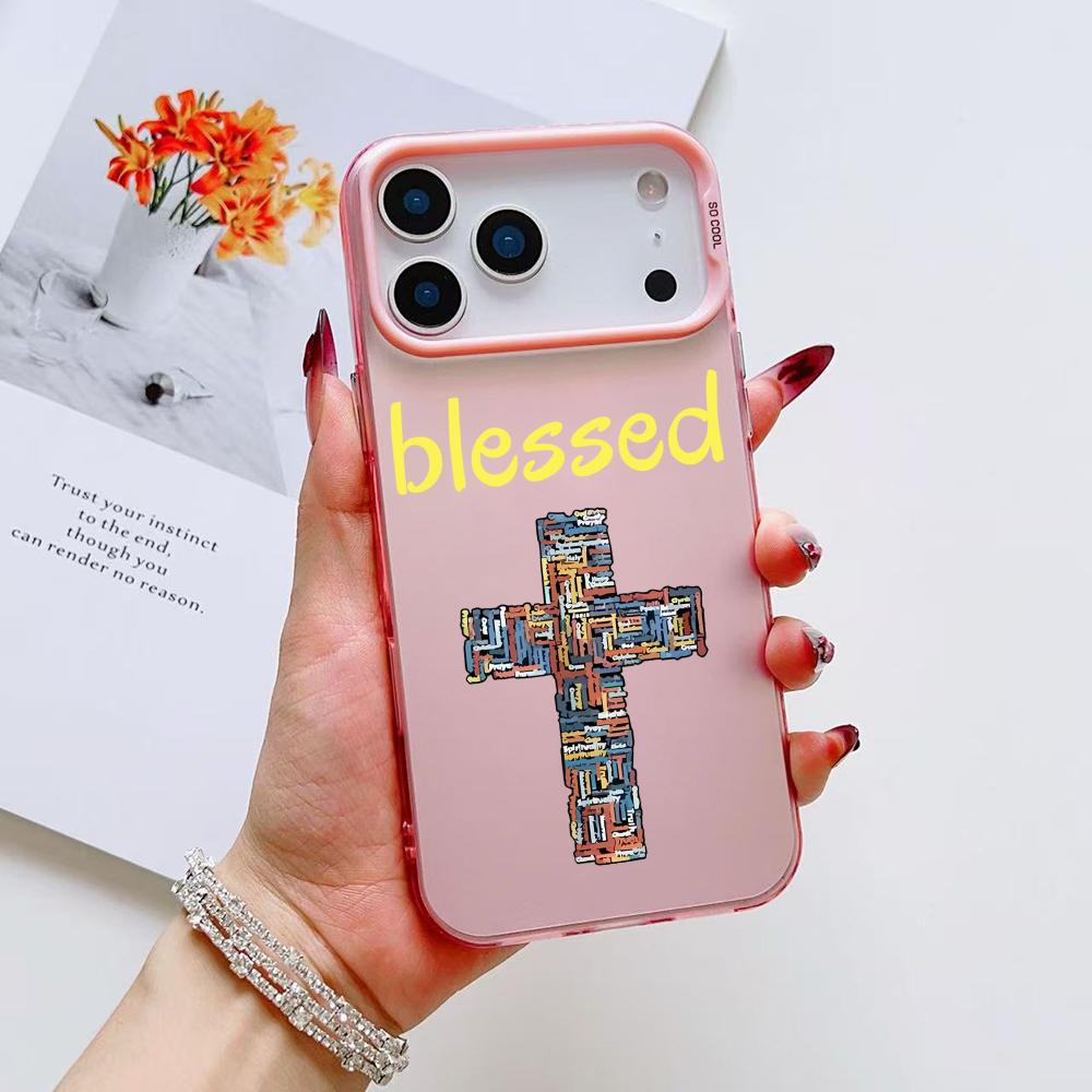 Fashion God Cross Phone Case For iPhone 17 16 15 14 13 12 11 Pro Max Air Matte Laser Aurora Shockproof Funda